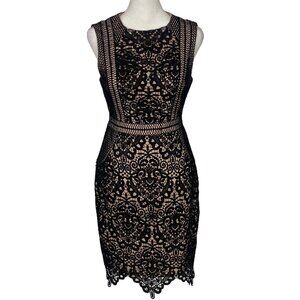 AIDAN MATTOX Women Sheath Dress Sz 2 Black Scalloped Sleeveless Elegant 56-17